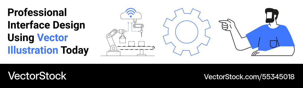 Robot automation with gear icon and man presenting Robot automation with gear icon and man presenting vector image