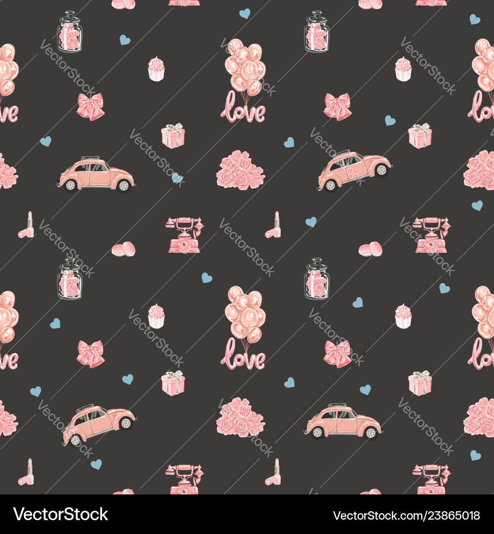 Seamless pattern with romantic objects in rose Seamless pattern with romantic objects in rose vector image