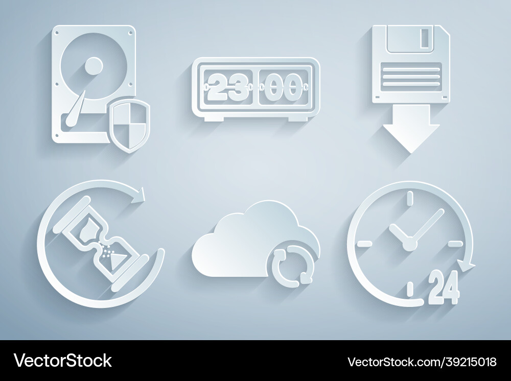 Set cloud sync refresh floppy disk backup vector image