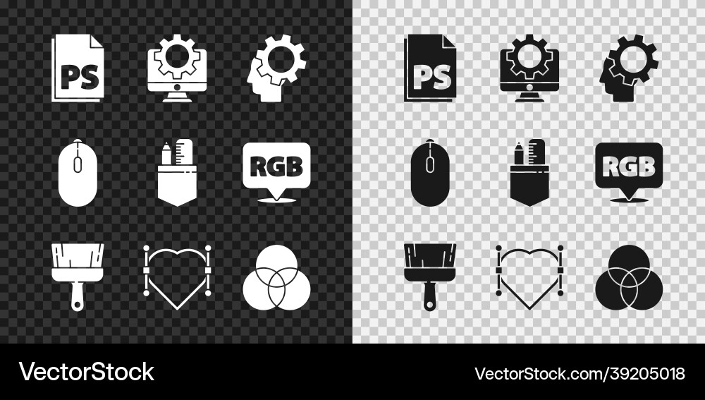 Set ps file document computer monitor and gear Set ps file document computer monitor and gear vector image