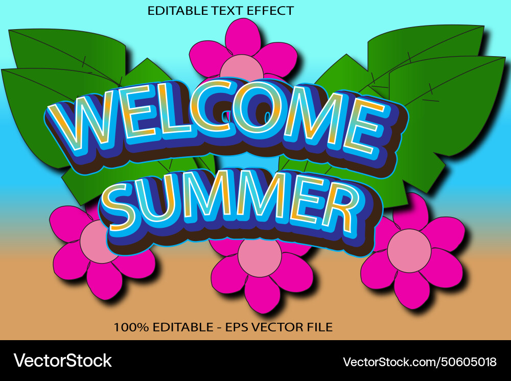 Welcome summer editable text effect 3d emboss Welcome summer editable text effect 3d emboss vector image