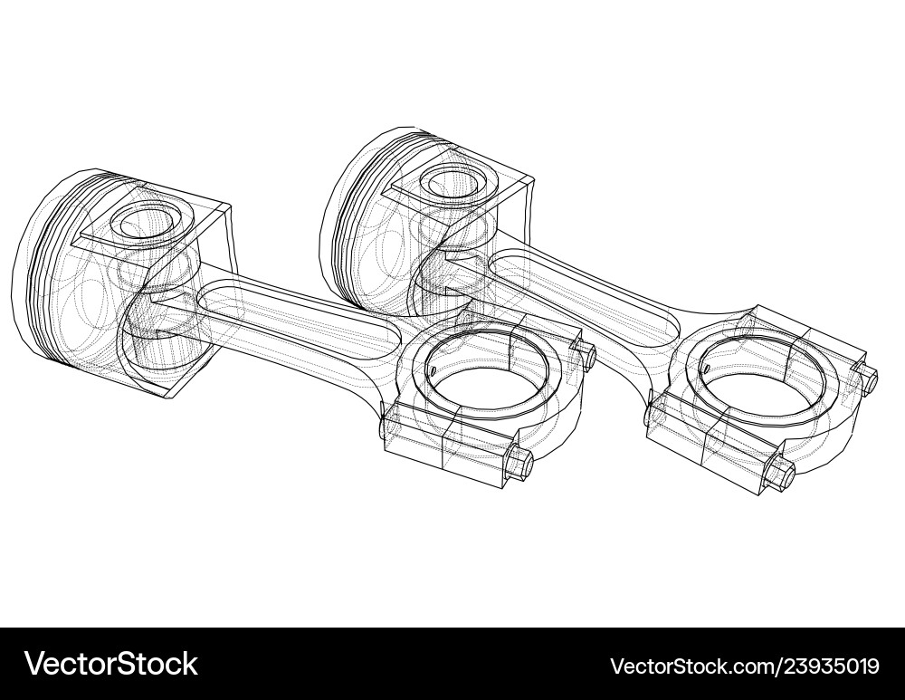 3D Piston Rendering - Wireframe vector image