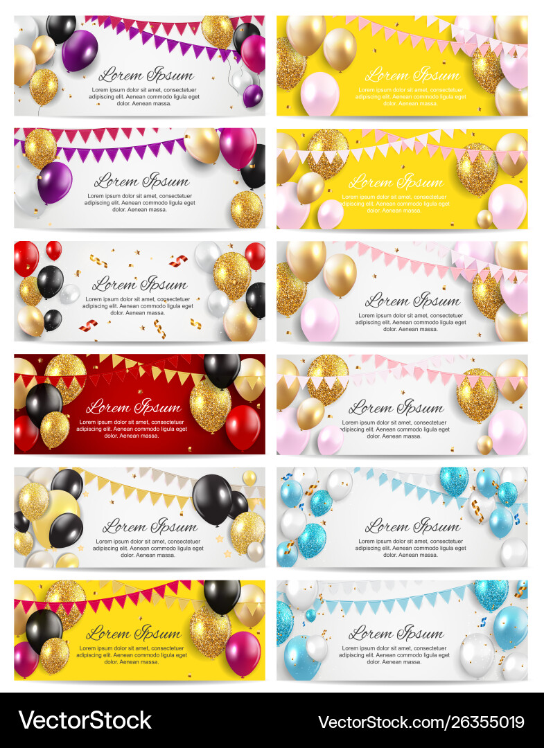 Color glossy balloons birthday party card Color glossy balloons birthday party card vector image