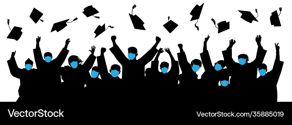 Masked Graduates Throwing Caps vector image