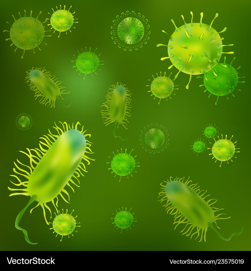 Set of viruses and bacteria under the microscope Set of viruses and bacteria under the microscope vector image