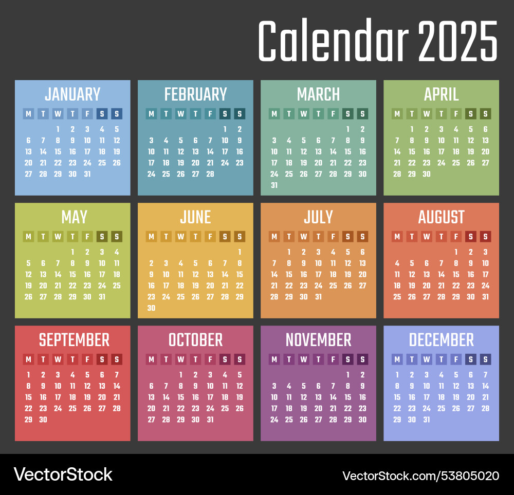  2025 Jahre Kalender-Design für 2025 Lizenzfreier Vektor Bildidee 