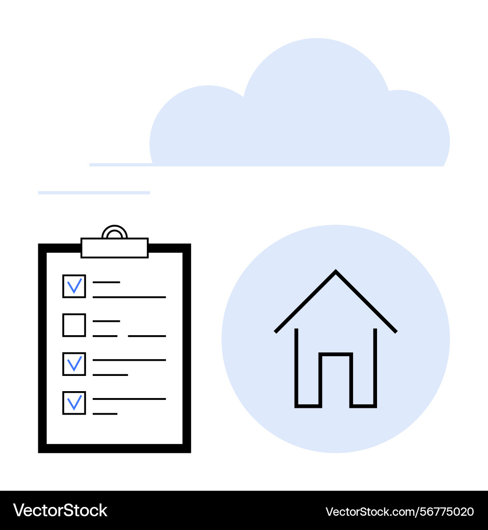 Checklist with a cloud and house icon representing Vector Image