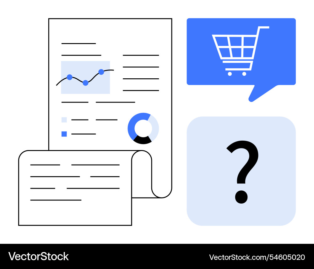 E-commerce analytics with cart icon question mark E-commerce analytics with cart icon question mark vector image