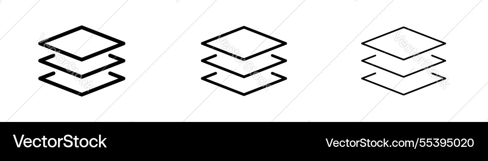 Layers icons in three different stroke lines Layers icons in three different stroke lines vector image