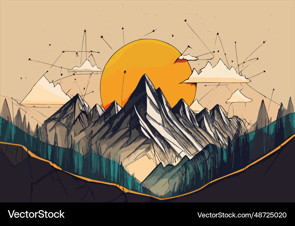 Mountain line art print abstract image Mountain line art print abstract image Vector Image