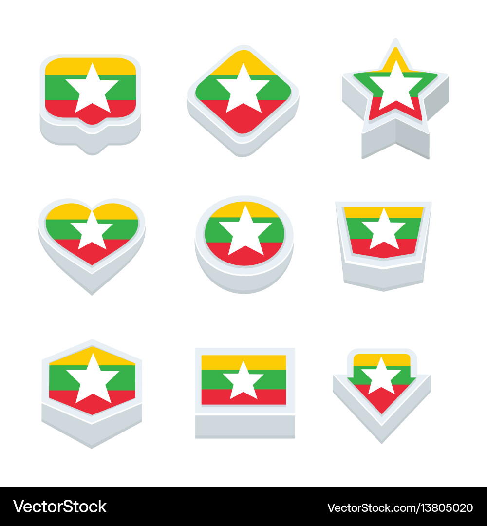 Myanmar flags icons and button set nine styles Vector Image