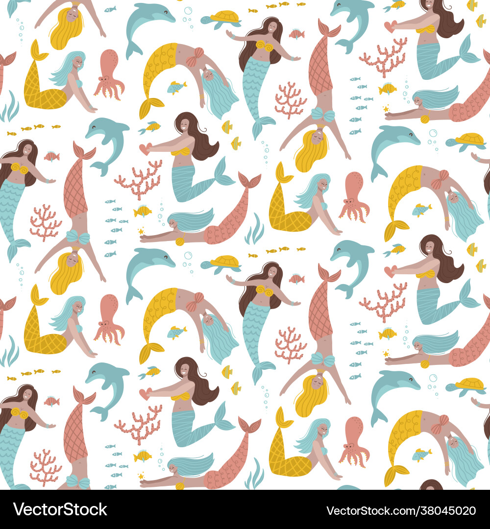 Pastel seamless pattern with fairy mermaids Pastel seamless pattern with fairy mermaids vector image