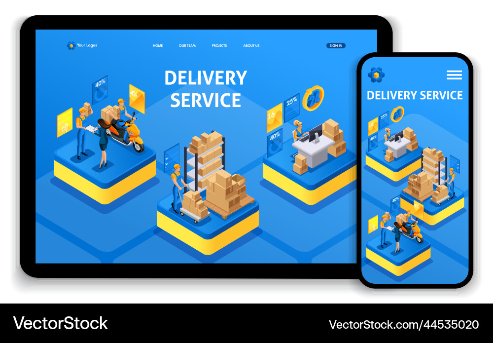Template website design isometric concept working Template website design isometric concept working Vector Image