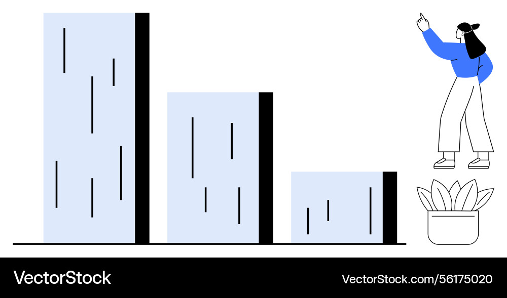 Woman analyzing declining bar chart with pointer Vector Image