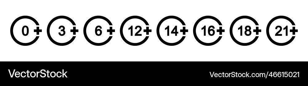 Age censor symbols numbers in circles with plus Vector Image