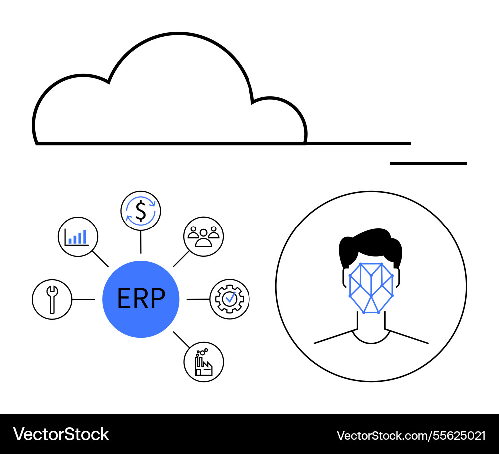 Cloud-basierte Erp-Systemintegration mit ai Cloud-basierte Erp-Systemintegration mit ai Vektorbild