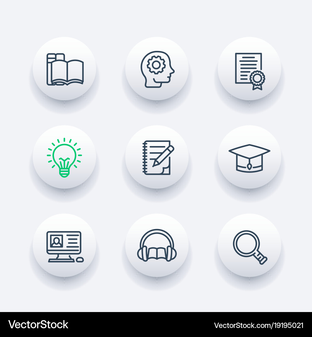 Education learning icons set in linear style vector image