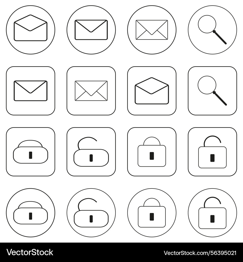 Mail icon collection lock and search message Mail icon collection lock and search message vector image