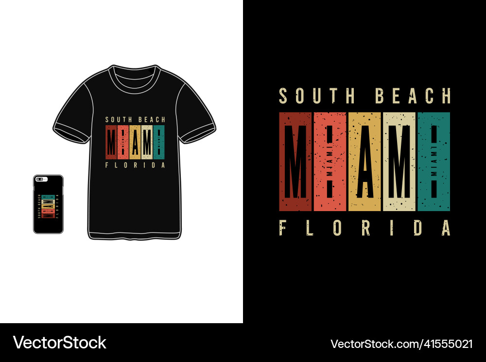 Miami Beach T-Shirt Mockup - Retro Typography Vector Image