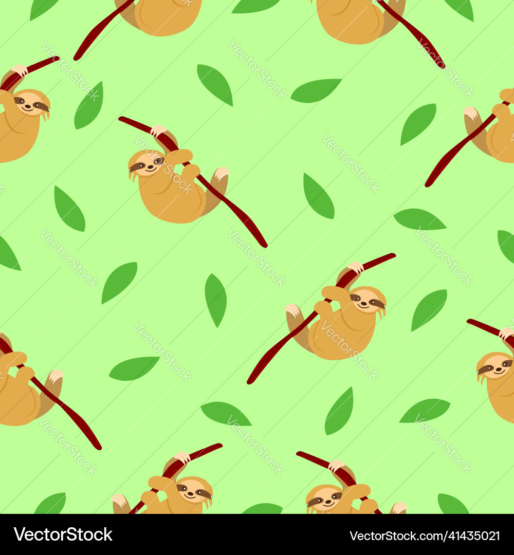 Seamless pattern of sloths hanging on tree branch Vector Image