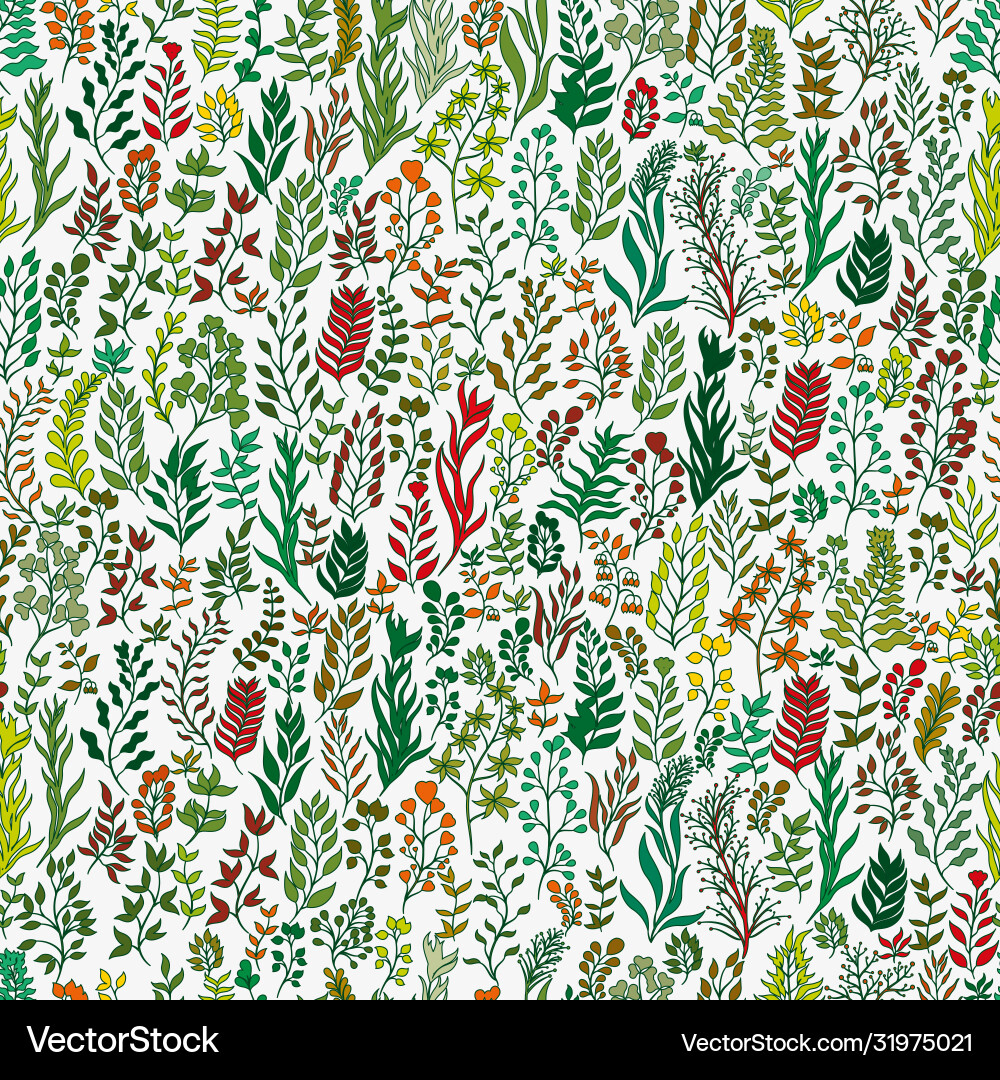 Seamless patterns with multicolored plants and lea vector image