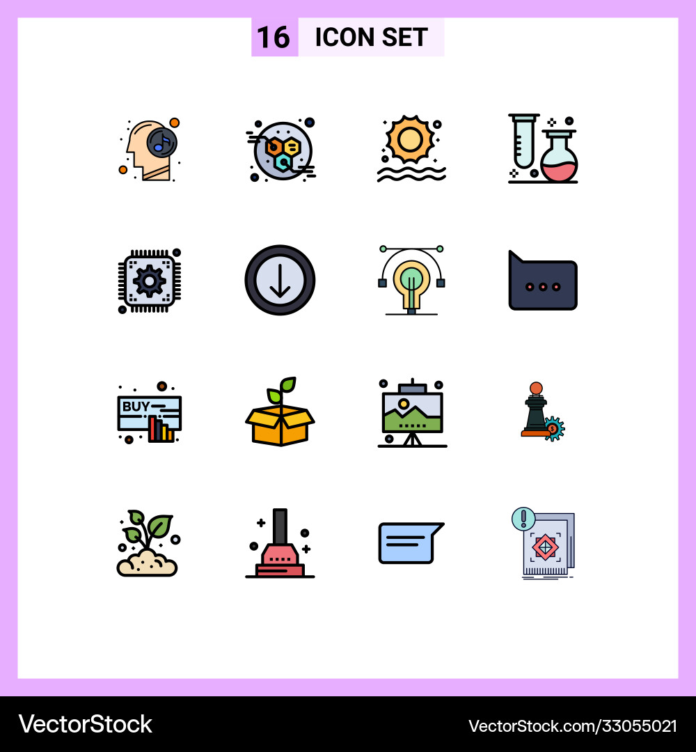 Set 16 flat color filled lines on grid vector image