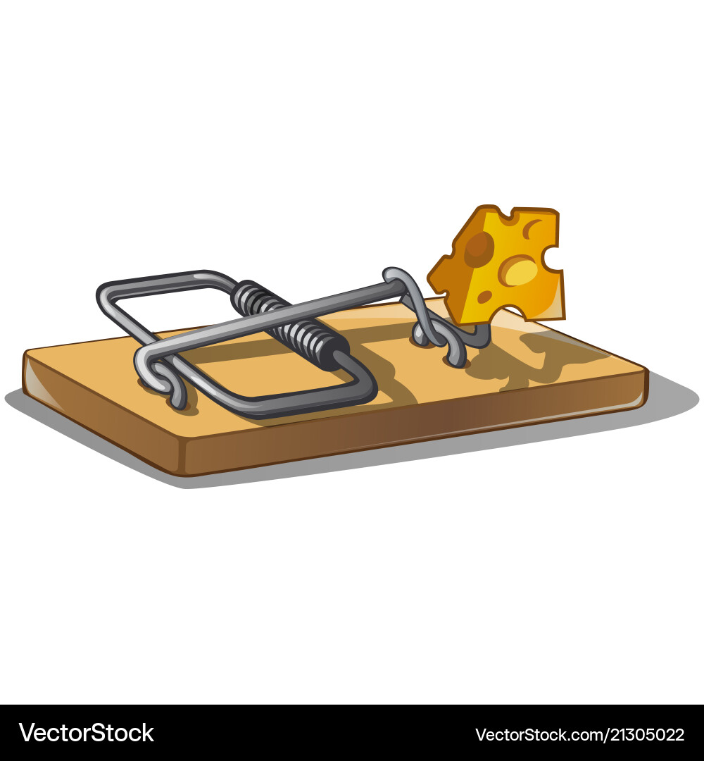Free cheese in a mousetrap isolated on white Free cheese in a mousetrap isolated on white vector image