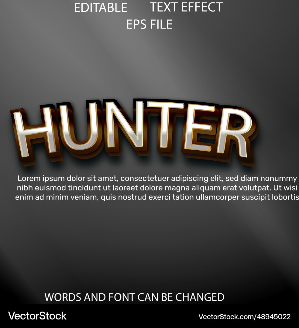 Hunter text effect font editable typography 3d Hunter text effect font editable typography 3d vector image