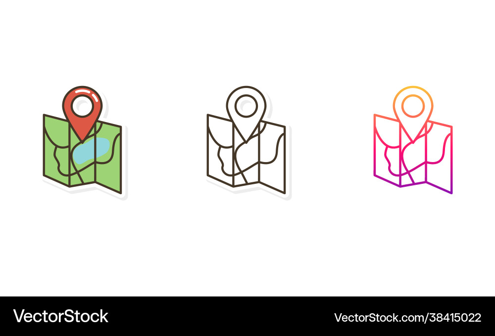 Map icon set different style Vector Image