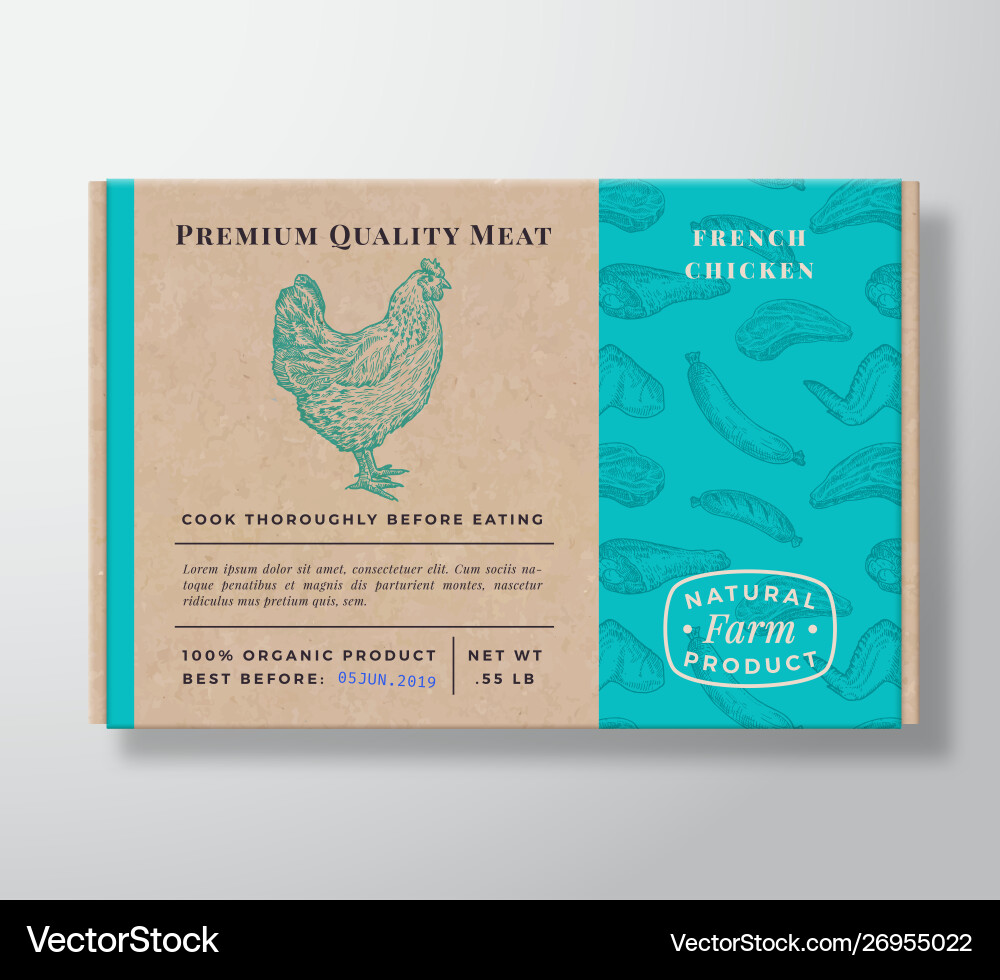 Meat pattern realistic cardboard box container vector image