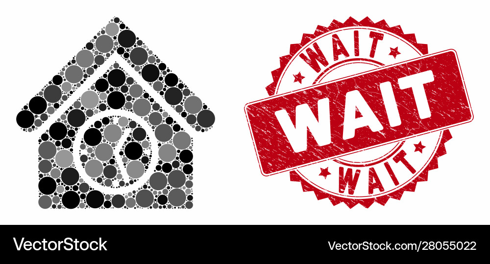 Mosaic clock building with distress wait stamp Mosaic clock building with distress wait stamp vector image
