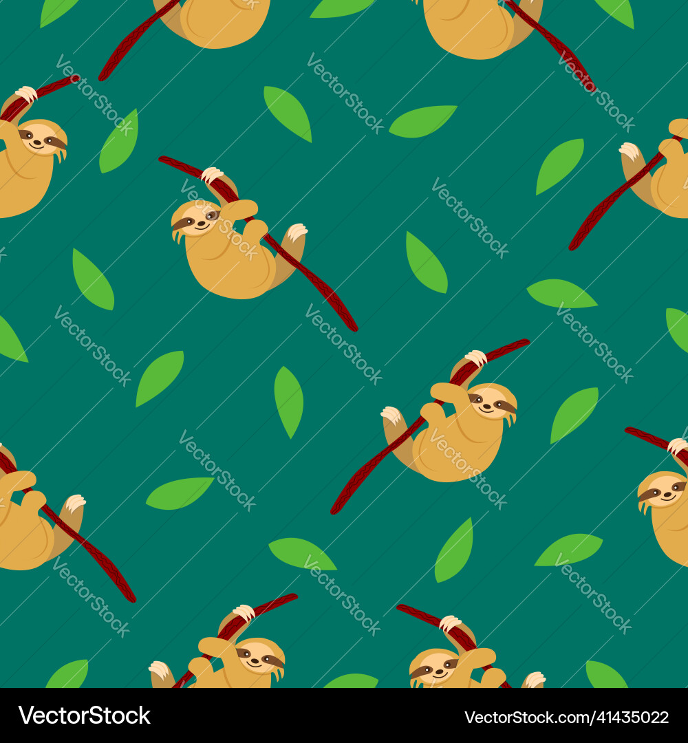 Seamless pattern of sloths hanging on tree branch Seamless pattern of sloths hanging on tree branch vector image