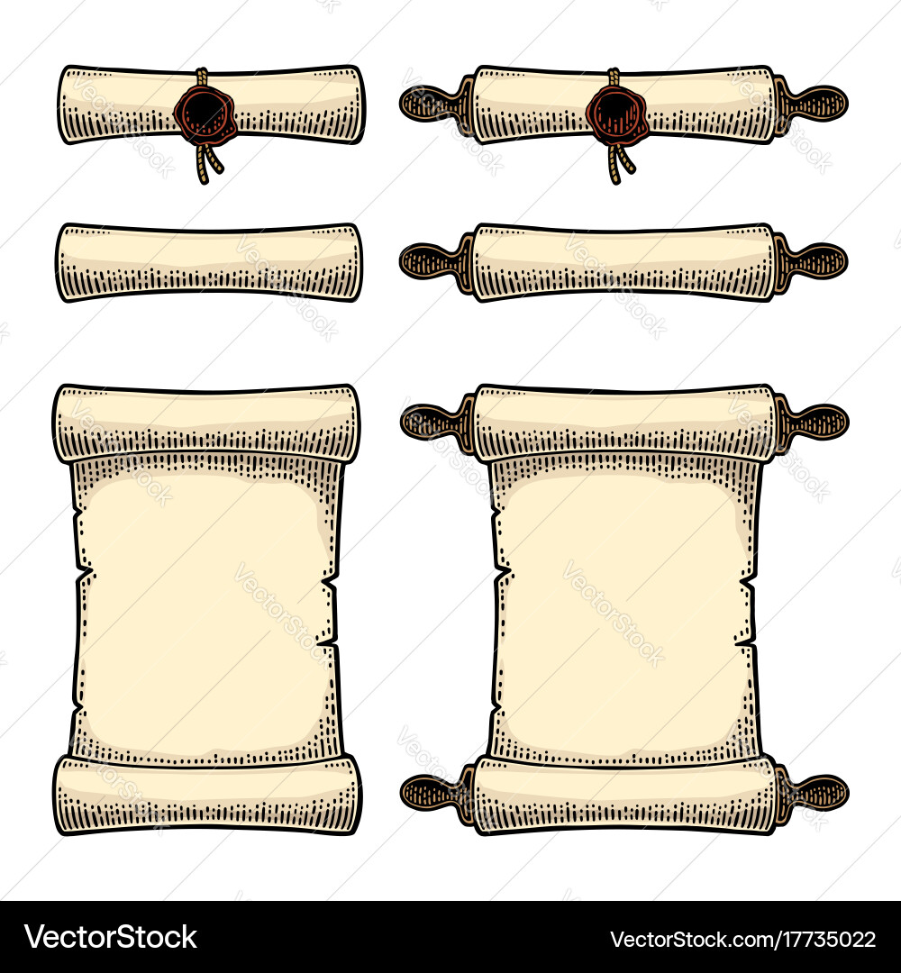 Set scroll with seal isolated on white background vector image
