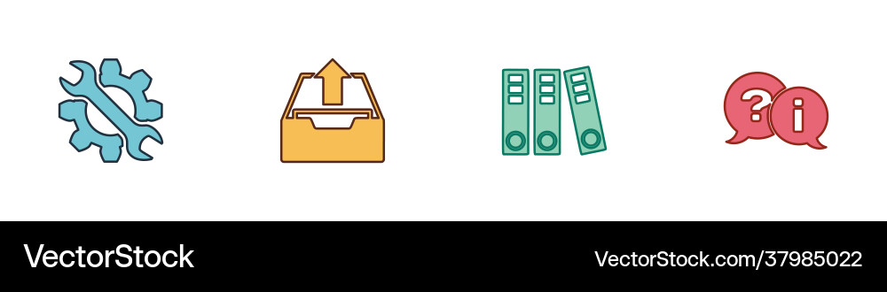 Set wrench and gear upload inbox office folders Set wrench and gear upload inbox office folders vector image