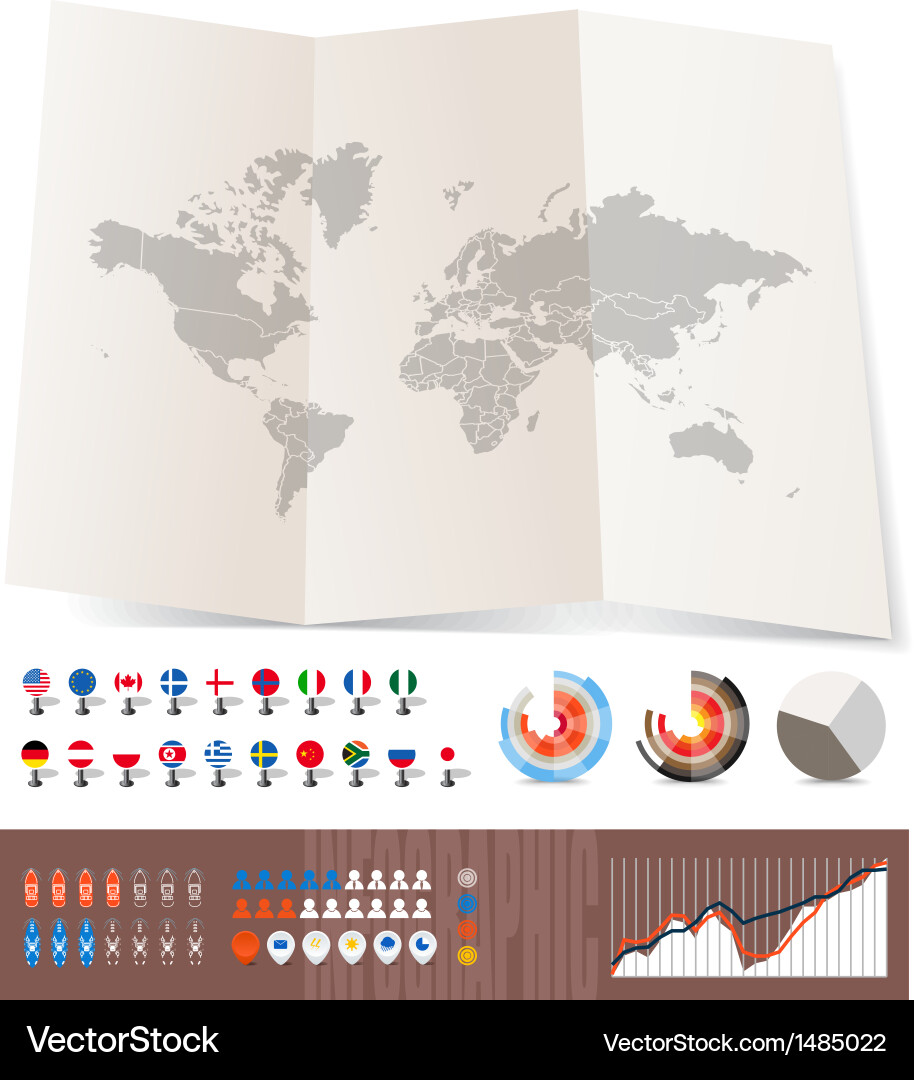 World Map with Flags and Charts vector image