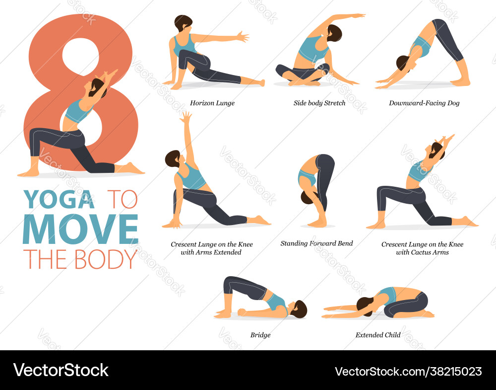 8 Yoga Poses for Wellness vector image