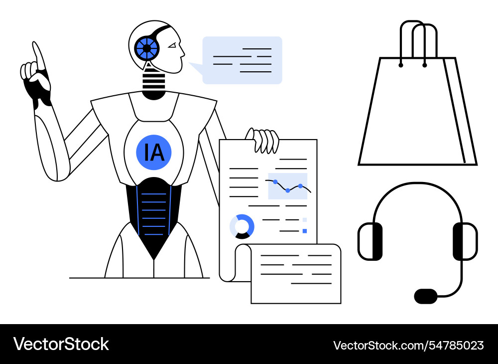 Ai robot analyzing data with shopping bag Ai robot analyzing data with shopping bag vector image