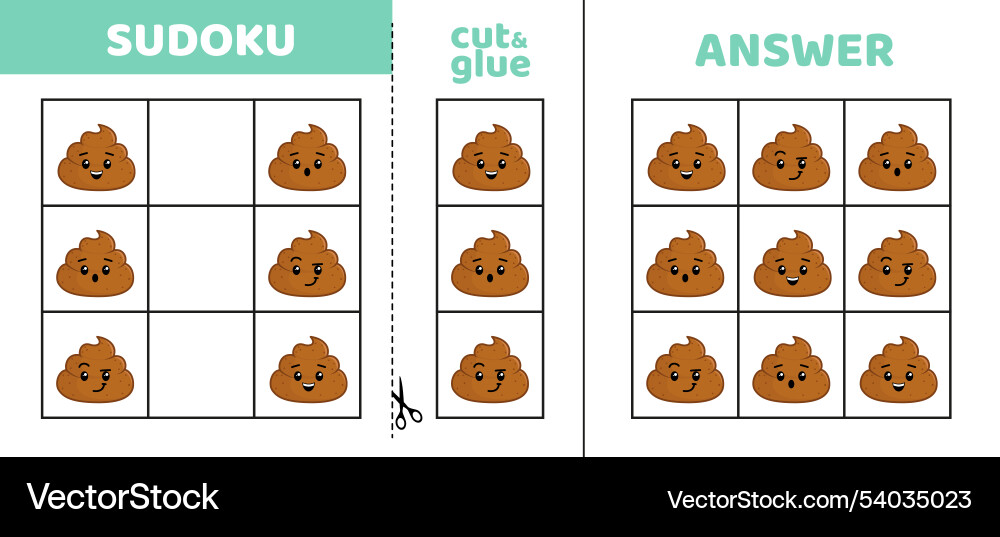 Easy sudoku with three poops game puzzle Vector Image