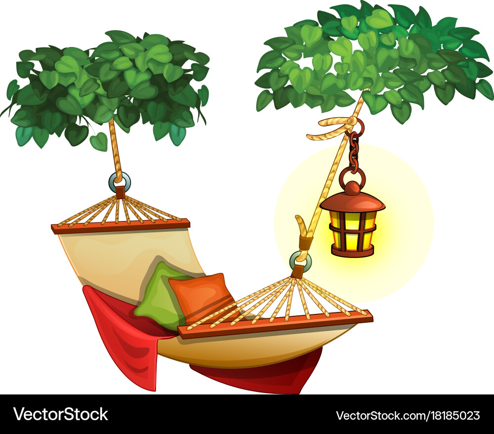 Hammock stretched between trees and lantern Vector Image