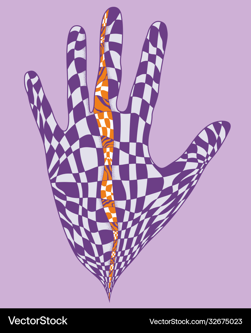Hand with checkered pattern inside Vector Image