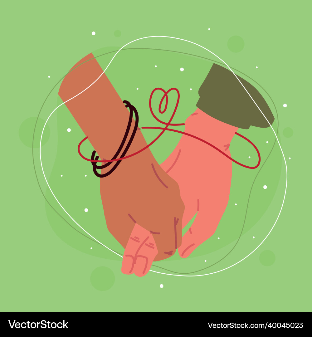 Hands red string of fate vector image
