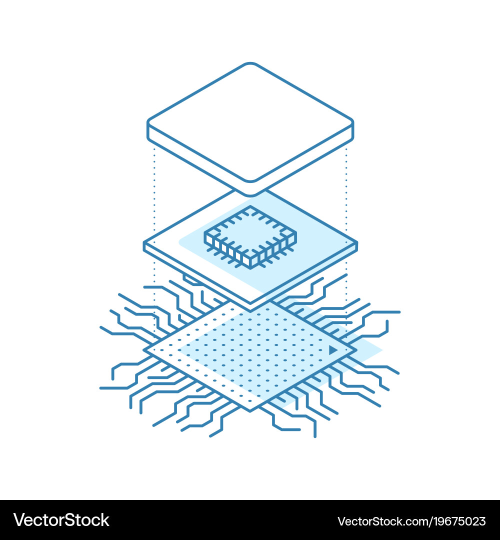 Line art microchip central processor unit concept Vector Image