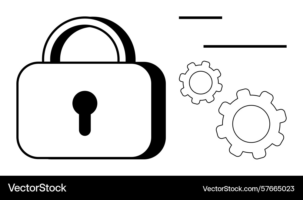 Lock with gears representing security mechanisms vector image