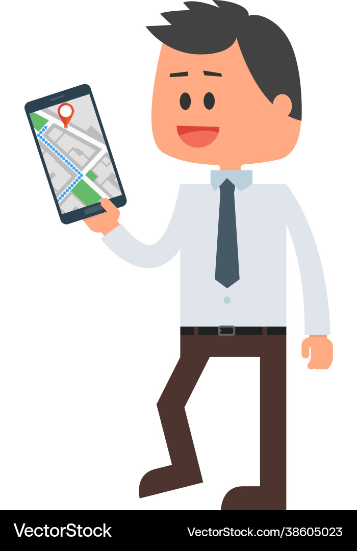 Man using mobile gps map to search route vector image