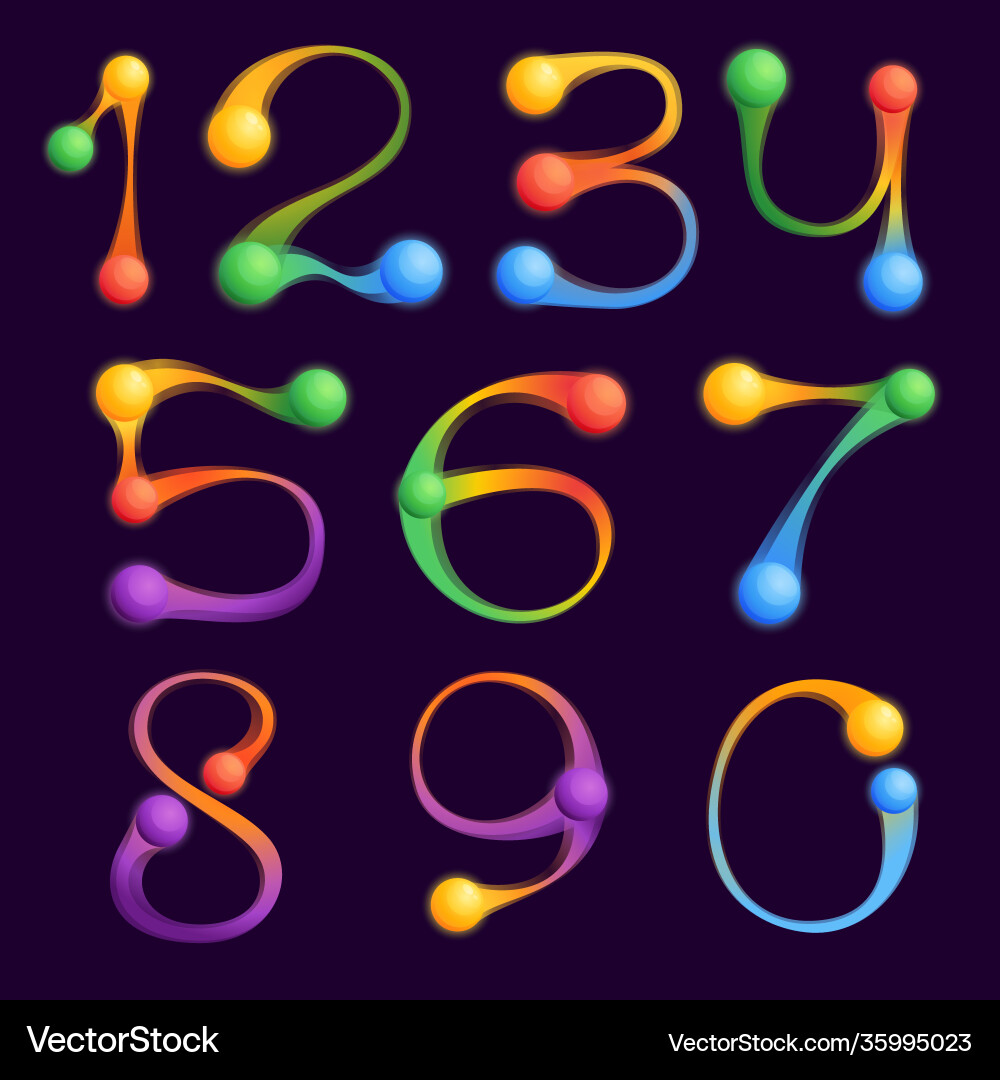 Numbers set with colorful spheres or dots Vector Image