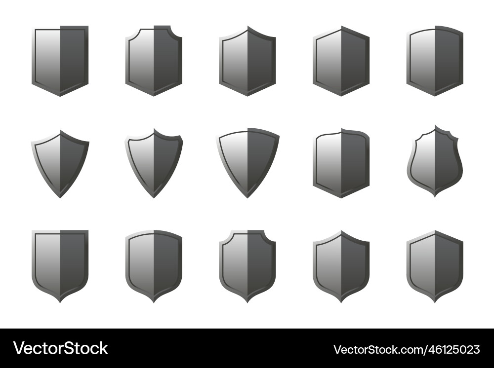 Set of metallic security shields secure Set of metallic security shields secure Vector Image