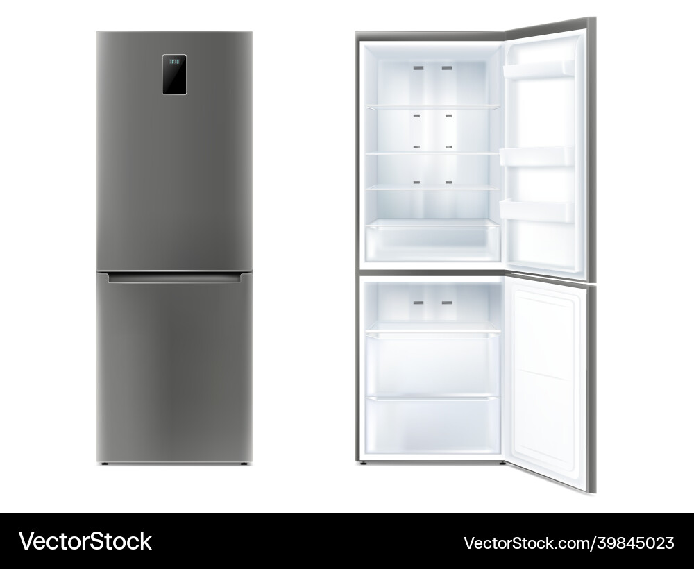 Set of realistic refrigerator with open and closed Vector Image