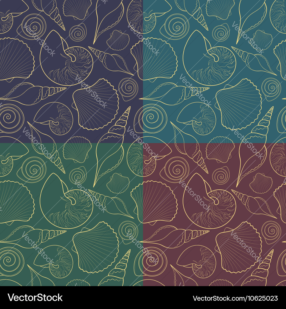Set of seamless patterns with shells vector image