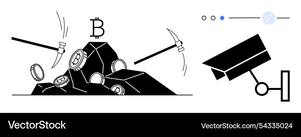 Cryptocurrency mining with pickaxes Cryptocurrency mining with pickaxes vector image