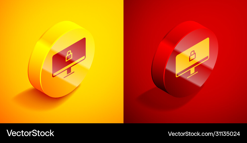 Isometric lock on computer monitor screen icon Vector Image
